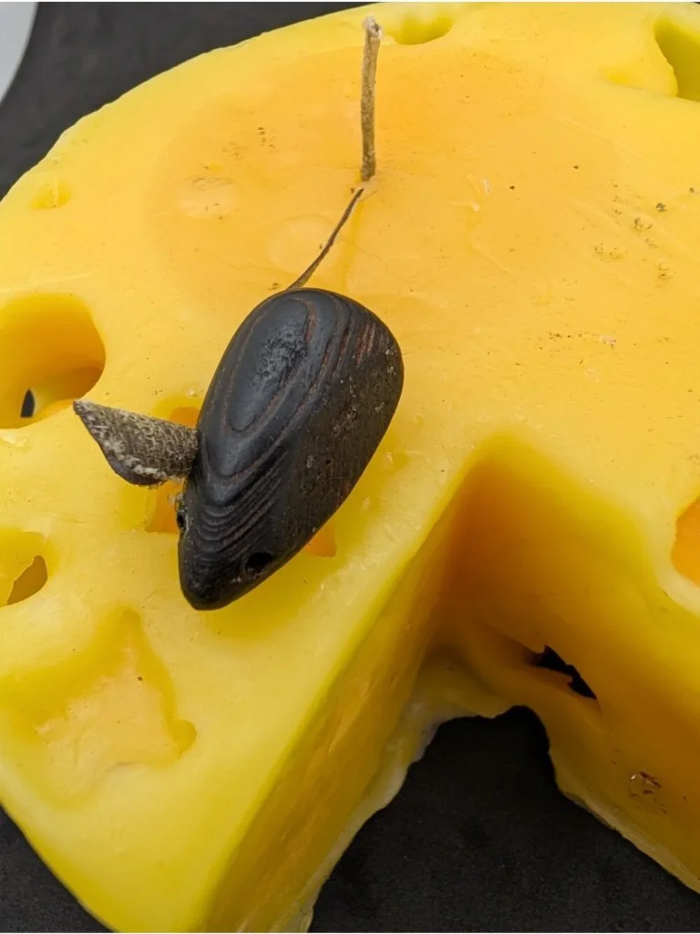 Vintage Handcrafted Cheese With Mouse Yellow Candle New 4.75